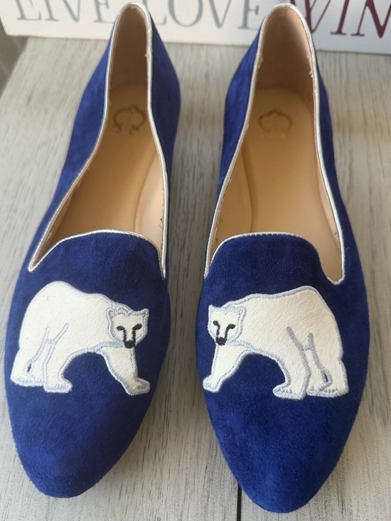 Moda Shoes - C. Wonder Courtney Blue Suede Polar Bear Embroidered Loafers Flats 10 EUC